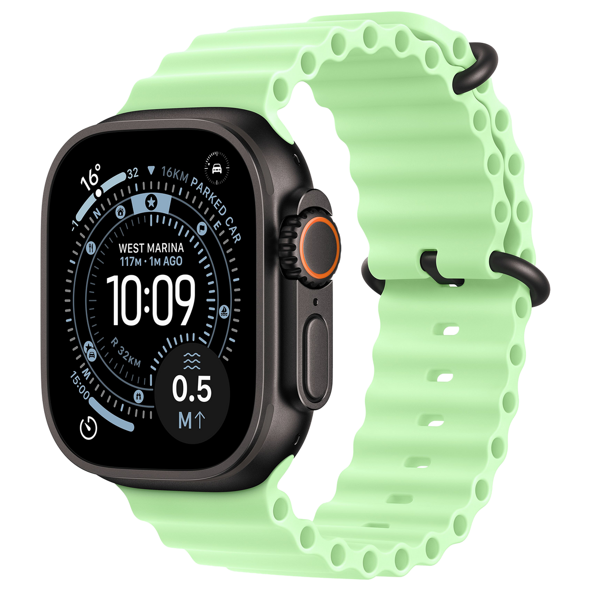 Apple Watch Ultra 3 5G Zwart - Ocean band Neongroen